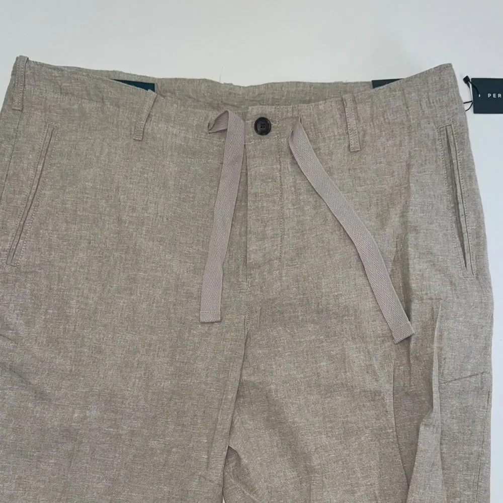🔥Perry Ellis Light Tan Chinos Sz 34X32 New LINEN BLEND DRAWSTRING PANT